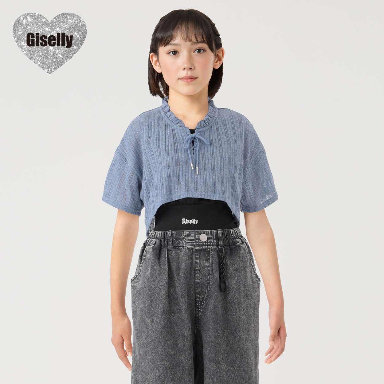 Giselly(ジゼリー) レースアップシアーＴシャツセット 女の子 キッズ 130cm-160cm(サックス-150cm)