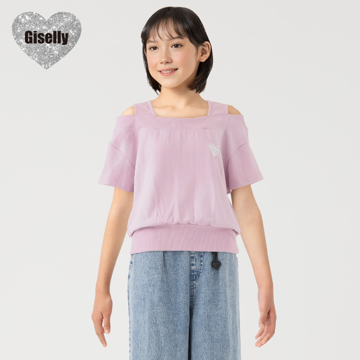 Giselly(ジゼリー) スプレー風オフショルTシャツ 女の子 キッズ 130cm-160cm(ピンク-130cm)