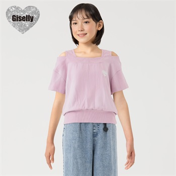 Giselly(ジゼリー) スプレー風オフショルTシャツ 女の子 キッズ 130cm-160cm(ピンク-130cm)