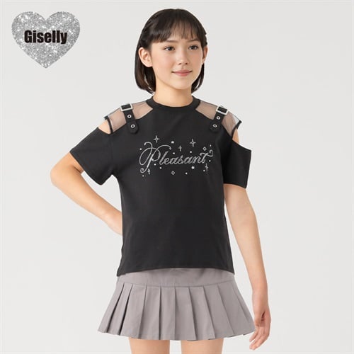 Giselly(ジゼリー) 肩あきベルト使いＴシャツ 女の子 キッズ 130cm-160cm(ブラック-130cm)