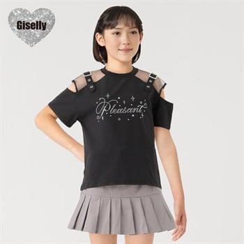 Giselly(ジゼリー) 肩あきベルト使いＴシャツ 女の子 キッズ 130cm-160cm(ブラック-130cm)