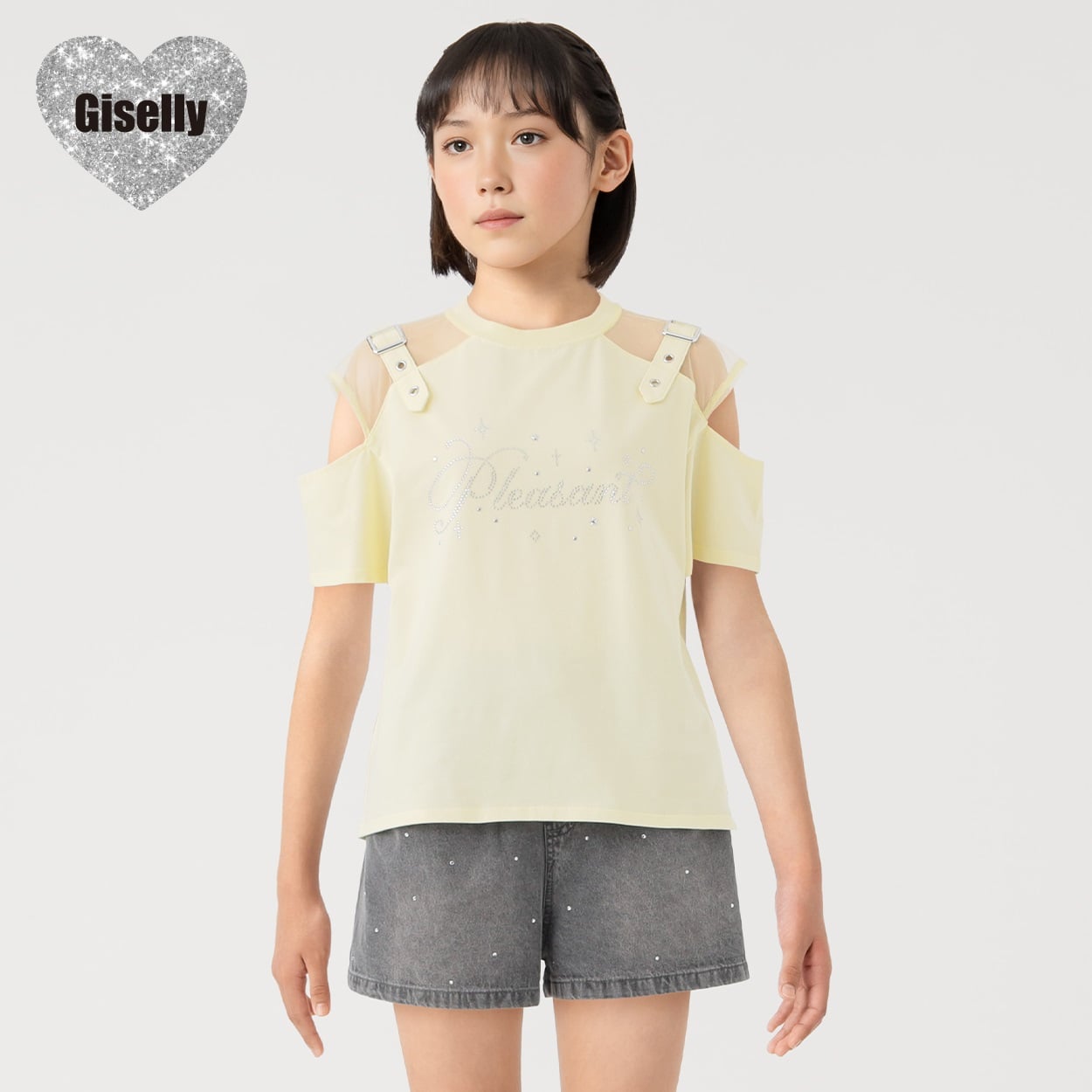 Giselly(ジゼリー) 肩あきベルト使いＴシャツ 女の子 キッズ 130cm-160cm(イエロー-130cm)