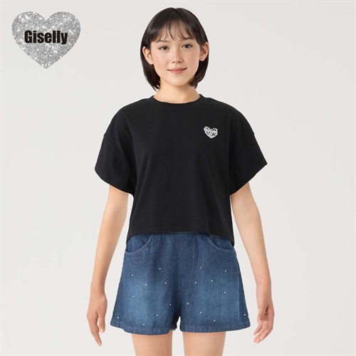 Giselly(ジゼリー) バックデニムアップリケＴシャツ 女の子 キッズ 130cm-160cm(ブラック-130cm)
