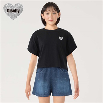 Giselly(ジゼリー) バックデニムアップリケＴシャツ 女の子 キッズ 130cm-160cm(ブラック-130cm)