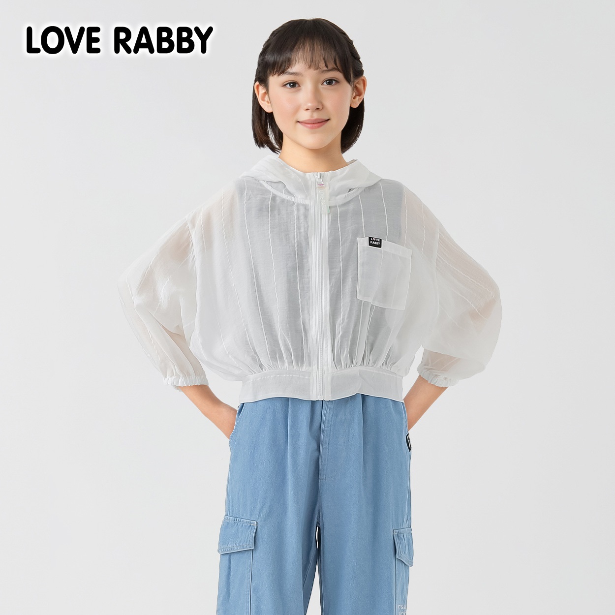 ラブラビ シアストライプジップパーカーコンポ 女の子 キッズ 130cm-160cm(ホワイト-130cm)