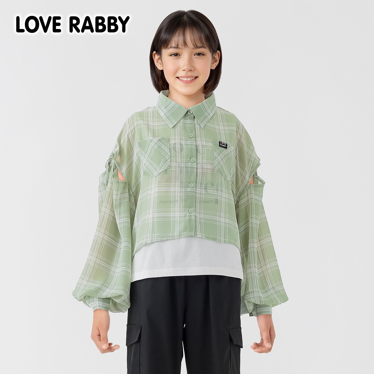 ラブラビ シアチェック肩開きシャツコンポ 女の子 キッズ 130cm-160cm