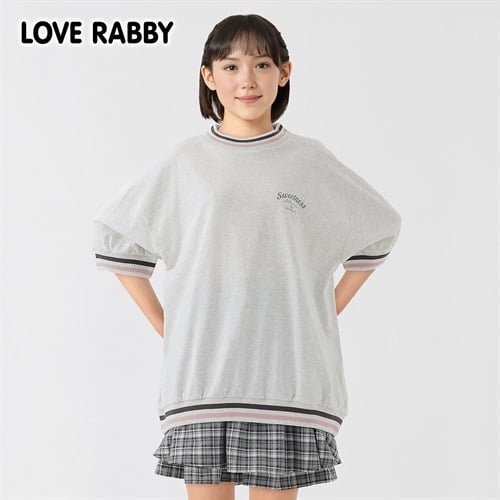 ラブラビ バックレインボーサガラ刺繍ラインリブＴシャツ 女の子 キッズ 130cm-160cm(オフホワイト-130cm)