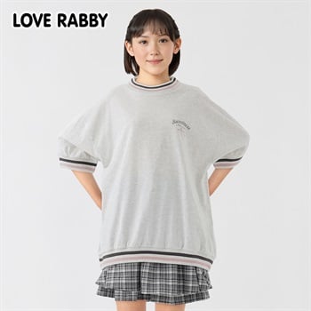 ラブラビ バックレインボーサガラ刺繍ラインリブＴシャツ 女の子 キッズ 130cm-160cm(オフホワイト-130cm)