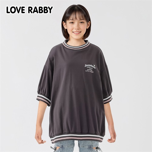 ラブラビ バックレインボーサガラ刺繍ラインリブＴシャツ 女の子 キッズ 130cm-160cm