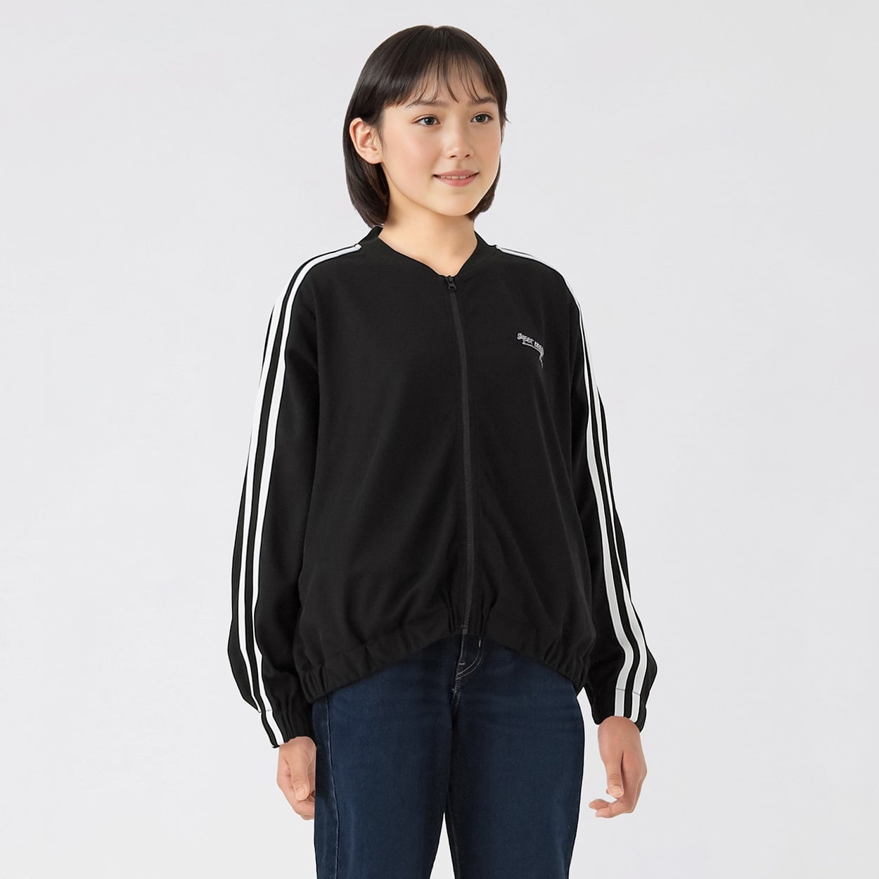ワッフルライン入りブルゾン 女の子 キッズ 130cm-160cm(ブラック-130cm)