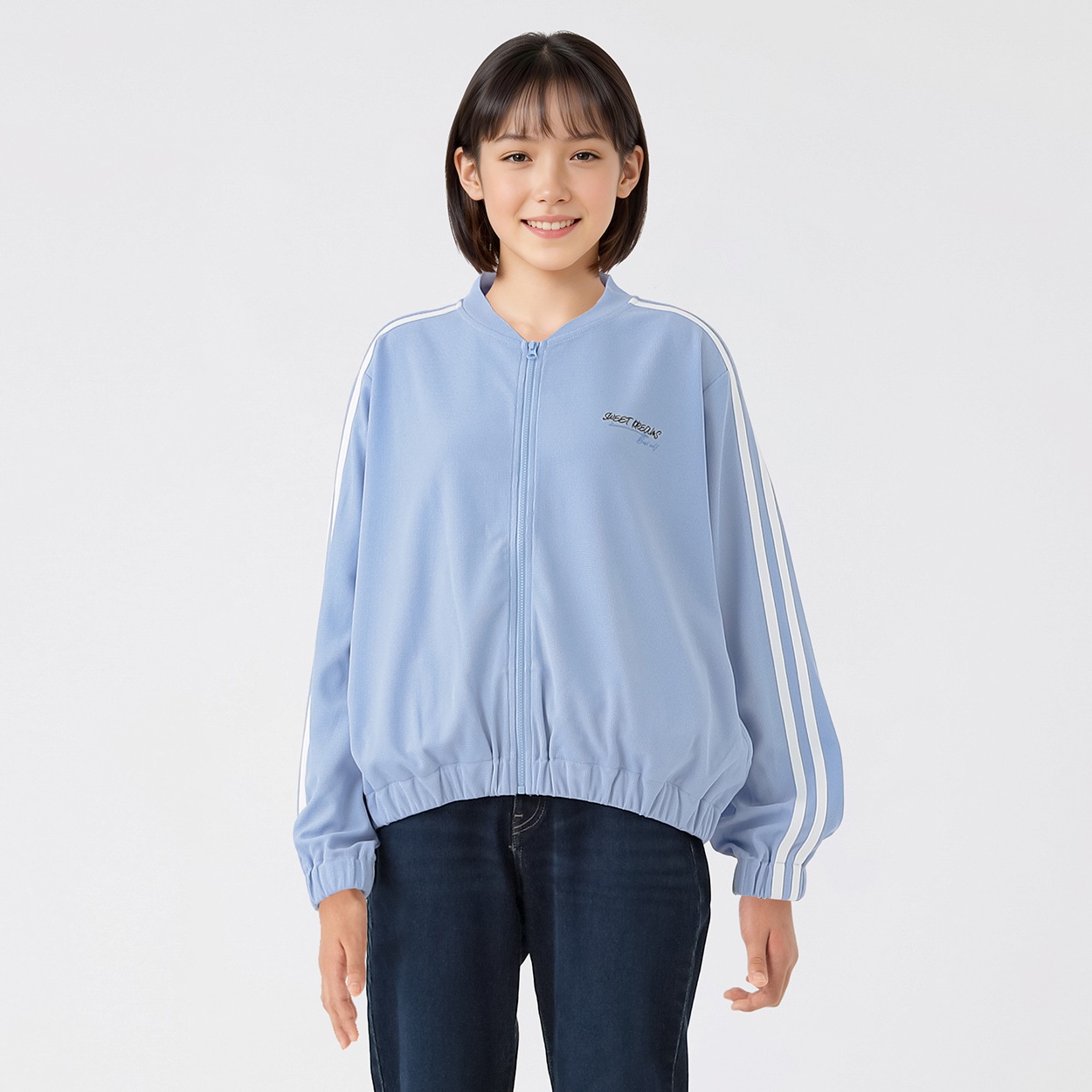ワッフルライン入りブルゾン 女の子 キッズ 130cm-160cm(サックス-140cm)