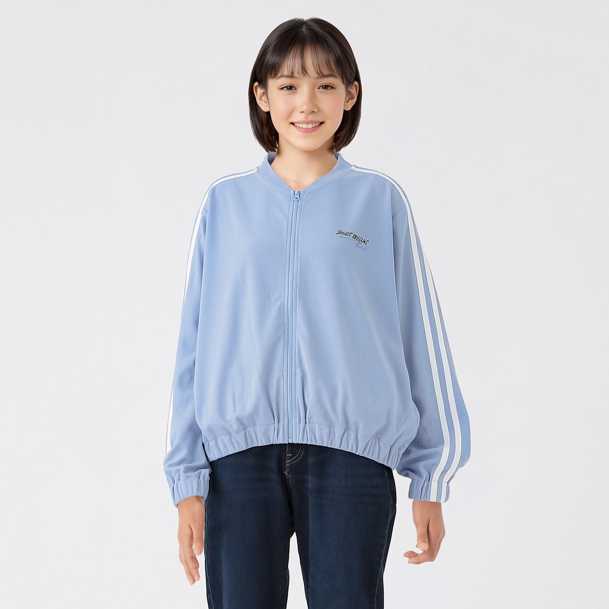 ワッフルライン入りブルゾン 女の子 キッズ 130cm-160cm(サックス-160cm)
