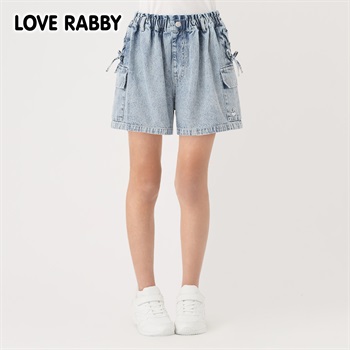ラブラビ ケミカルデニムレースアップカーゴショートパンツ 女の子 キッズ 130cm-160cm(ブルー-130cm)
