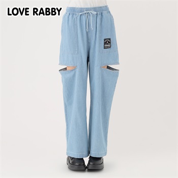 ラブラビ デニム脇ジップワイドパンツ 女の子 キッズ 130cm-160cm(サックス-130cm)