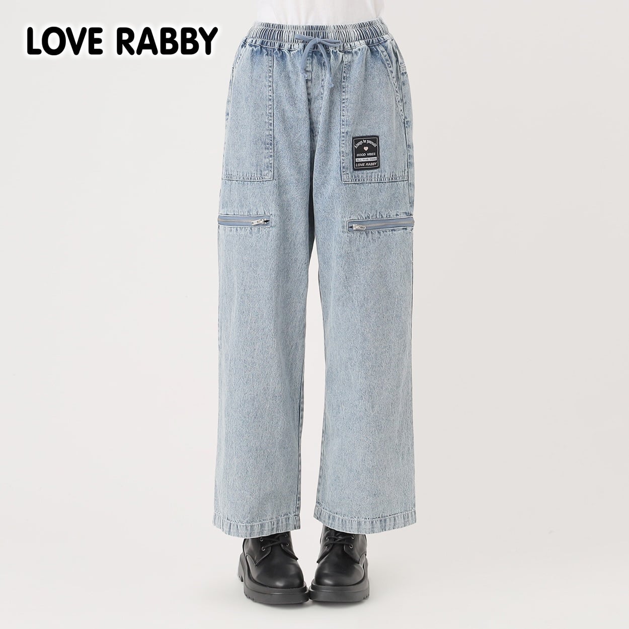 ラブラビ デニム脇ジップワイドパンツ 女の子 キッズ 130cm-160cm