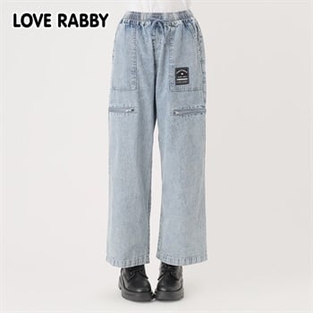 ラブラビ デニム脇ジップワイドパンツ 女の子 キッズ 130cm-160cm(ブルー-130cm)