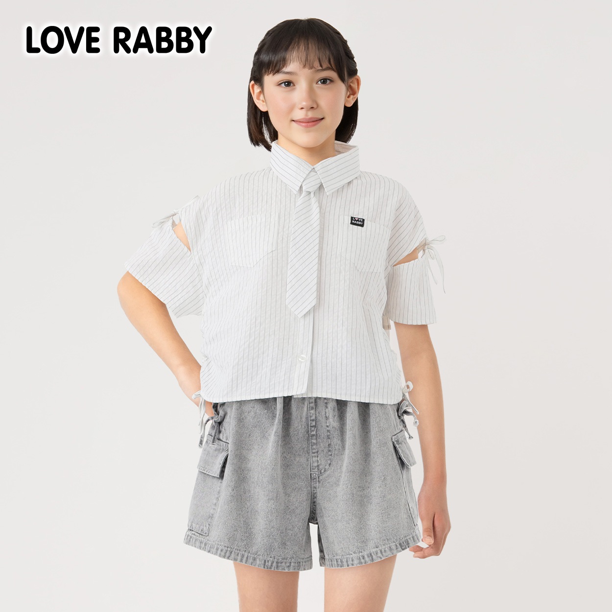 ラブラビ ストライプネクタイ付きシャツ 女の子 キッズ 130cm-160cm