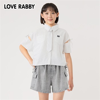 ラブラビ ストライプネクタイ付きシャツ 女の子 キッズ 130cm-160cm(ホワイト-130cm)