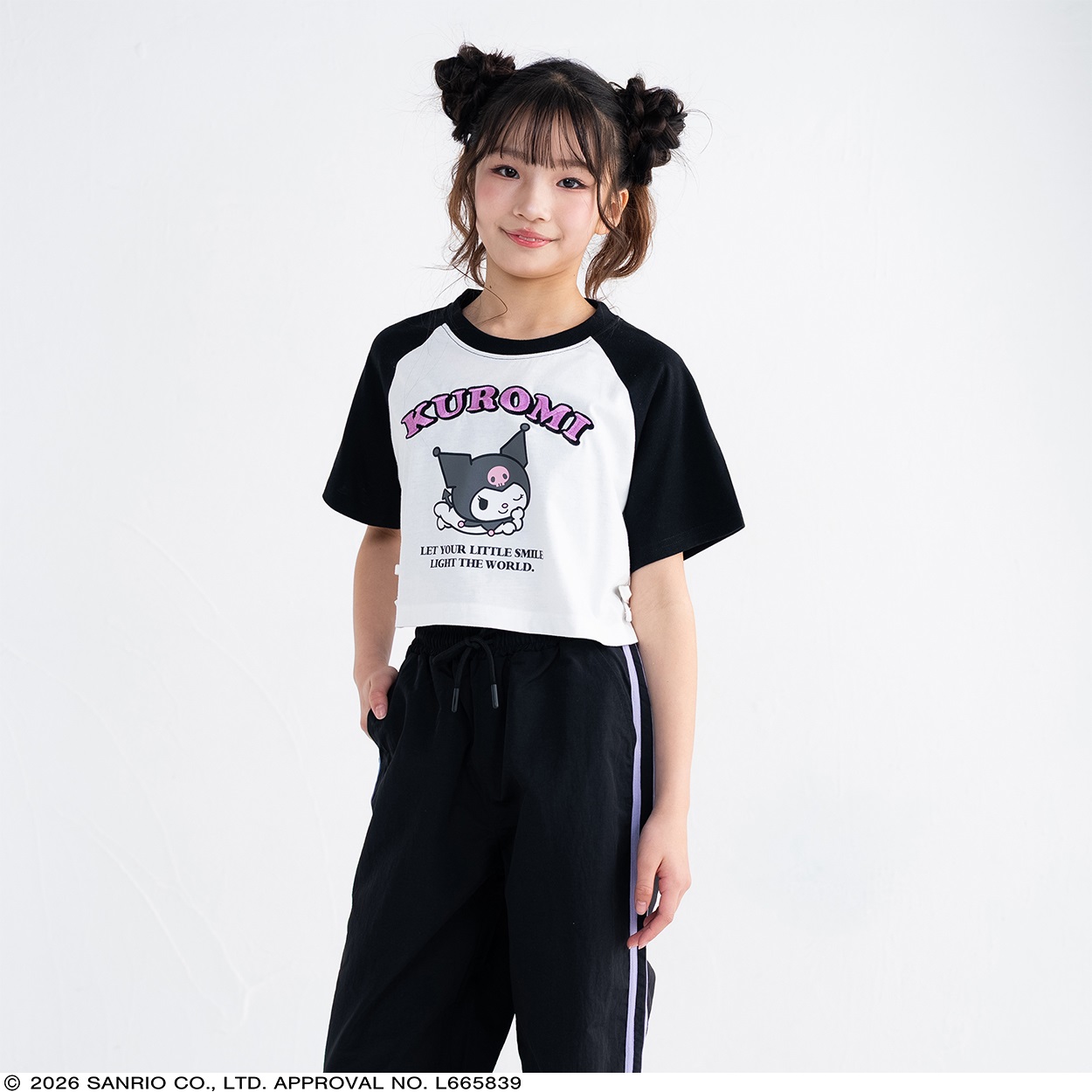 PIAMON ラグランＴシャツ 女の子 キッズ 130cm-160cm(ブラック(クロミ)-150cm)