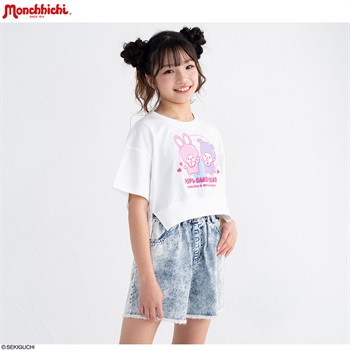 PIAMON モンチッチ×チムたん 前後差Ｔシャツ 女の子 キッズ 130cm-160cm(ホワイト-130cm)