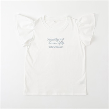 袖チュール付きTシャツ 女の子 キッズ 130cm-160cm(ホワイト-130cm)