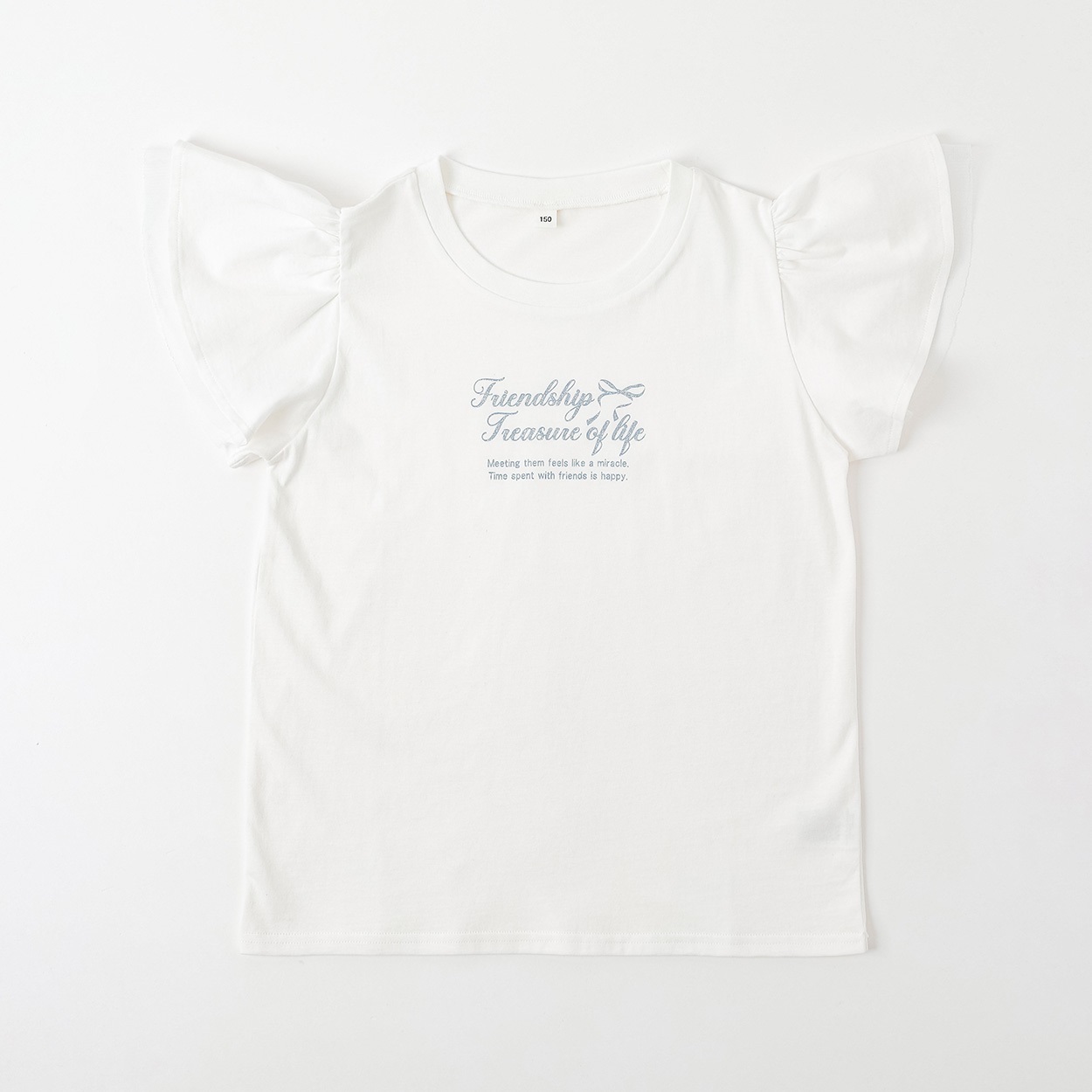 袖チュール付きTシャツ 女の子 キッズ 130cm-160cm(ホワイト-140cm)