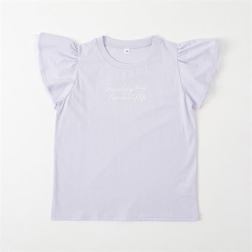 袖チュール付きTシャツ 女の子 キッズ 130cm-160cm(ライトパープル-130cm)