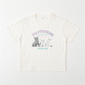猫プリントTシャツ 女の子 キッズ 130cm-160cm(ホワイト-130cm)