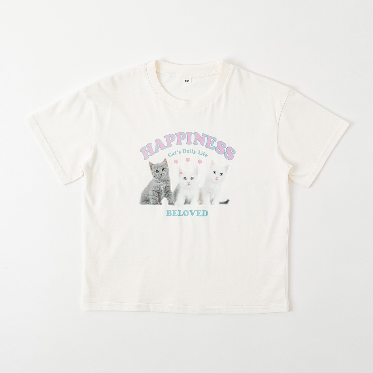 猫プリントTシャツ 女の子 キッズ 130cm-160cm(ホワイト-150cm)