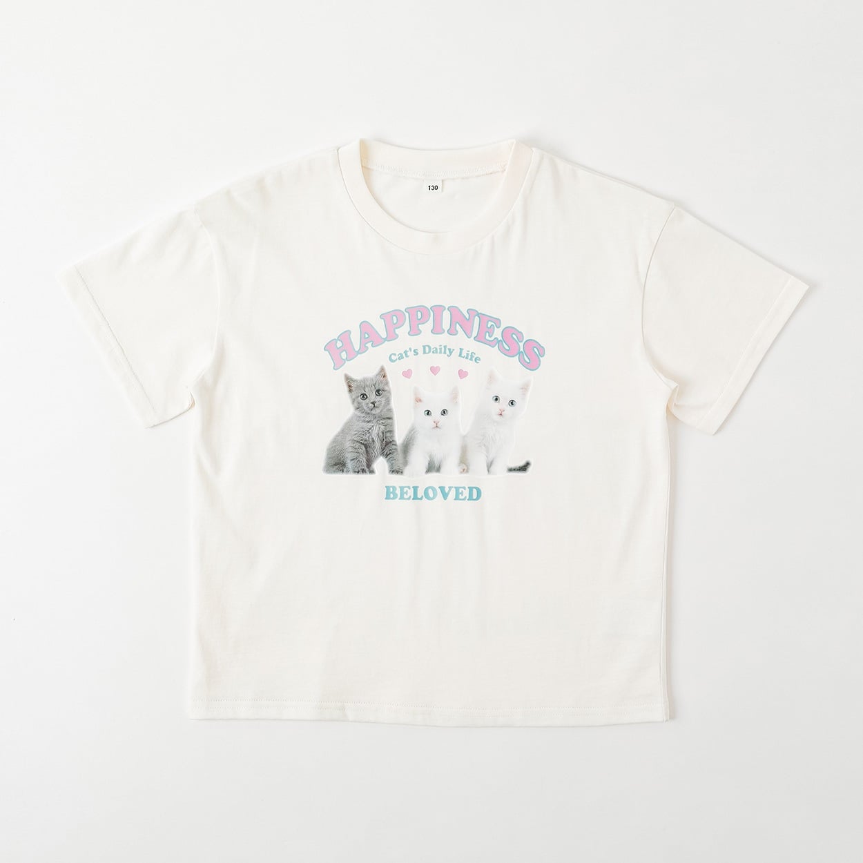 猫プリントTシャツ 女の子 キッズ 130cm-160cm(ホワイト-160cm)
