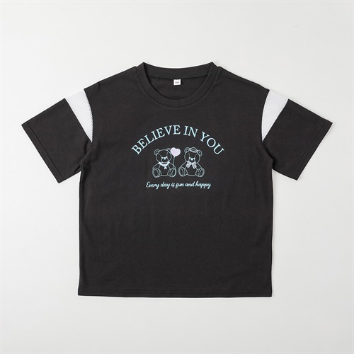 袖メッシュ切替Tシャツ 女の子 キッズ 130cm-160cm