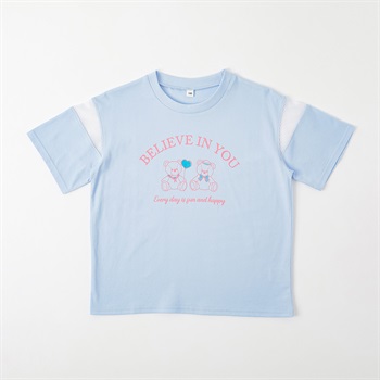 袖メッシュ切替Tシャツ 女の子 キッズ 130cm-160cm(サックス-130cm)