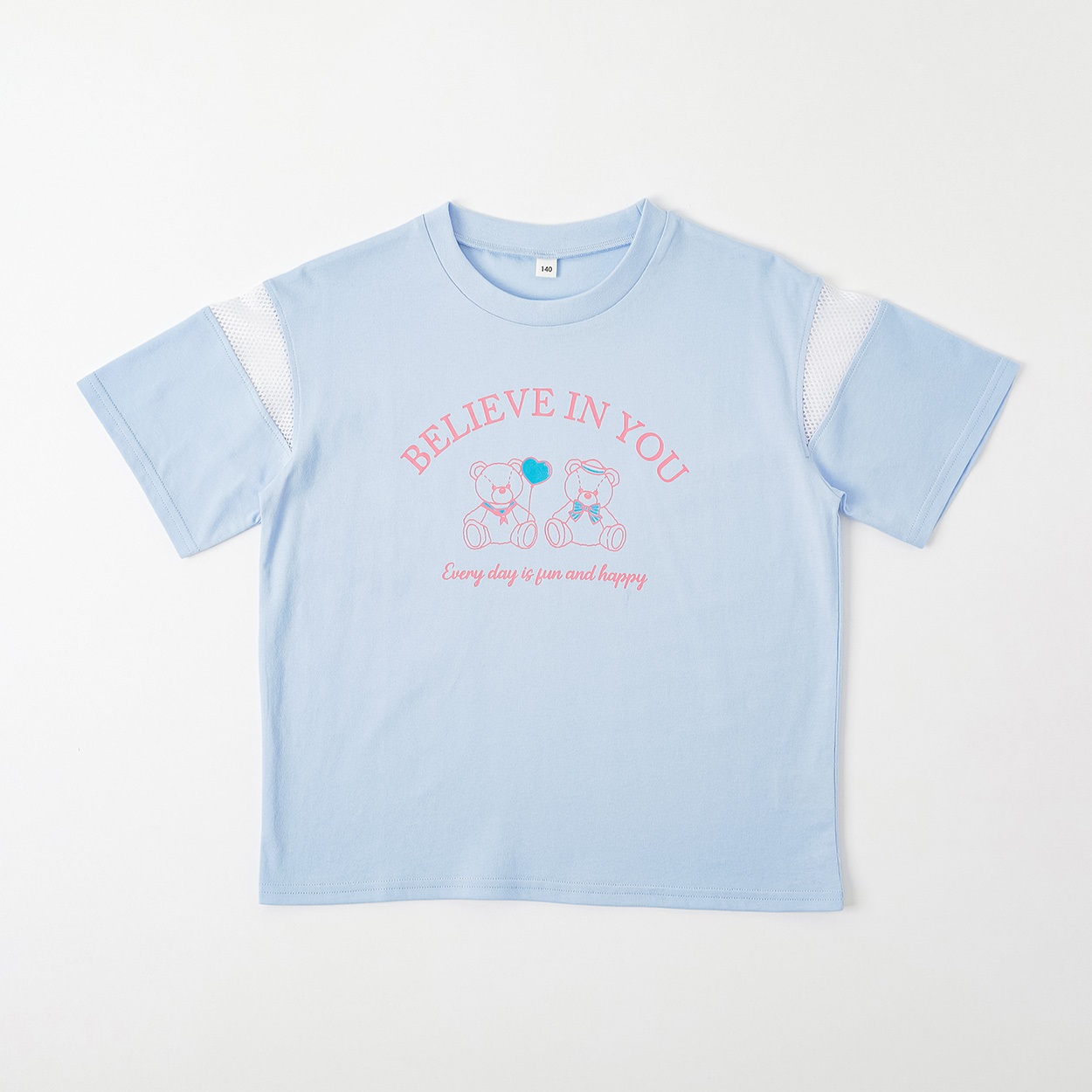 袖メッシュ切替Tシャツ 女の子 キッズ 130cm-160cm(サックス-160cm)