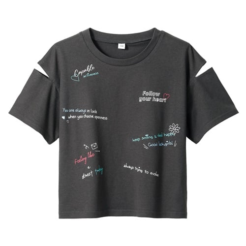 ロゴ総柄プリントTシャツ 女の子 キッズ 130cm-160cm(チャコ－ルグレ－-130cm)