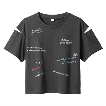 ロゴ総柄プリントTシャツ 女の子 キッズ 130cm-160cm(チャコ－ルグレ－-130cm)