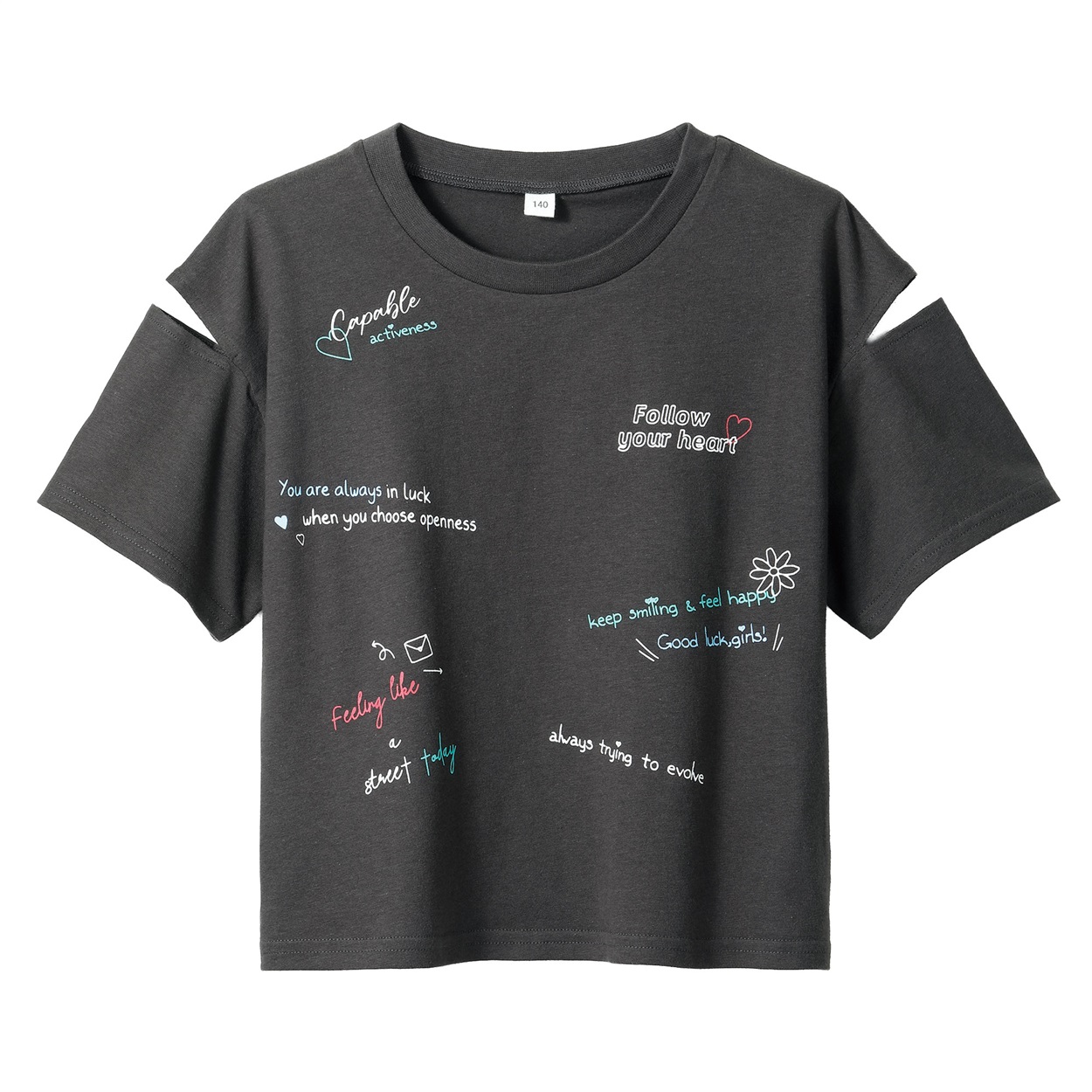 ロゴ総柄プリントTシャツ 女の子 キッズ 130cm-160cm(チャコ－ルグレ－-160cm)