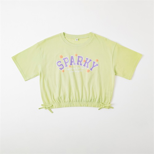 裾ゴムショート丈Tシャツ 女の子 キッズ 130cm-160cm(グリーン-130cm)