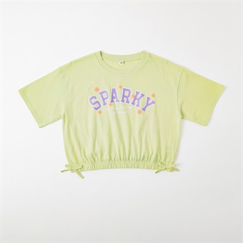 裾ゴムショート丈Tシャツ 女の子 キッズ 130cm-160cm(グリーン-130cm)