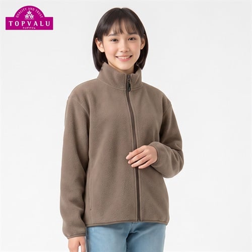 【1000円フリース】マイクロフリースフルジップジャケット 8色カラバリ キッズ 女の子 トップバリュ(TOPVALU) 130～160cm(ブラウン-130cm)