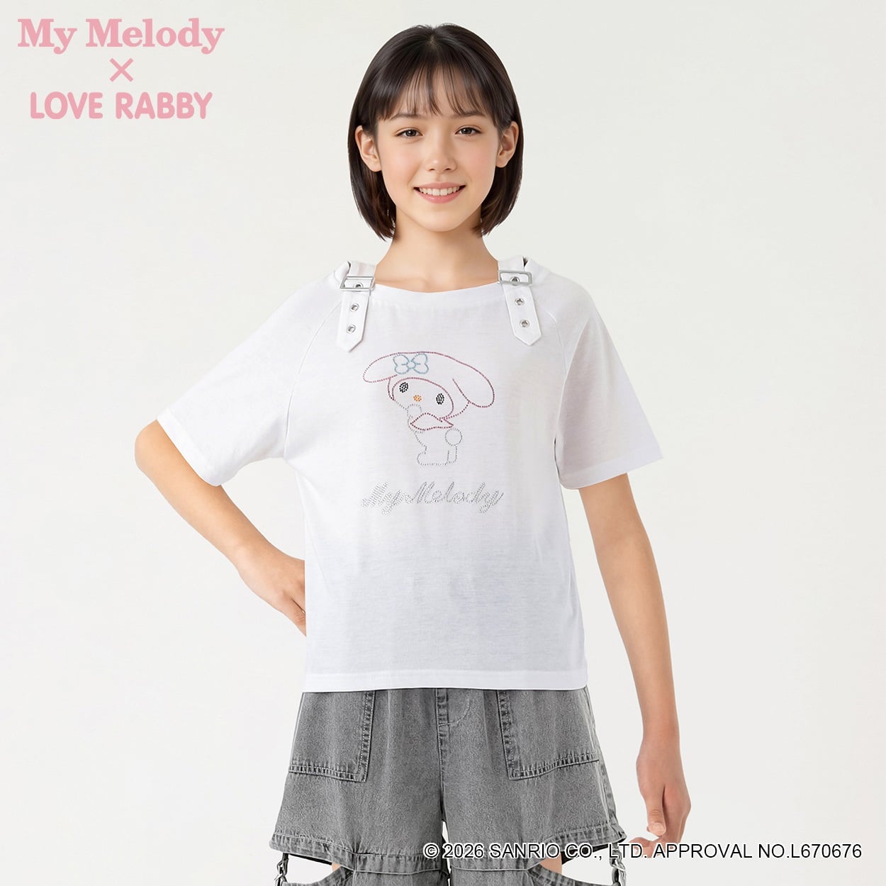 ラブラビ ＜マイメロディ＞コラボＴシャツ 女の子 キッズ 130cm-160cm(ホワイト-130cm)