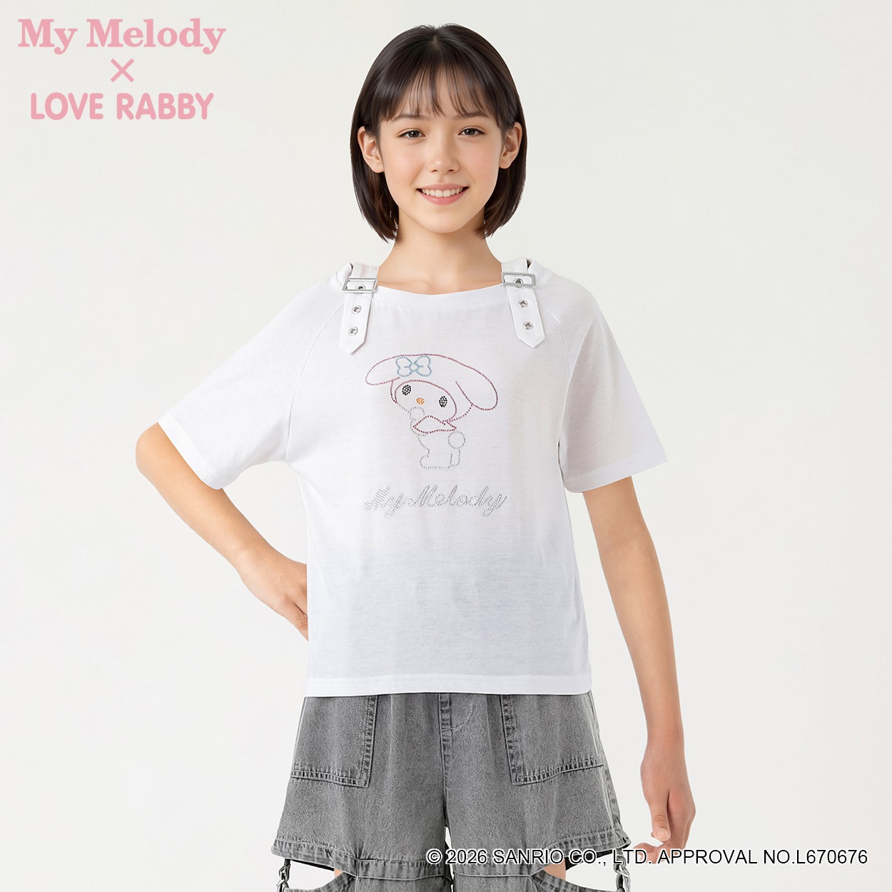 ラブラビ ＜マイメロディ＞コラボＴシャツ 女の子 キッズ 130cm-160cm(ホワイト-140cm)