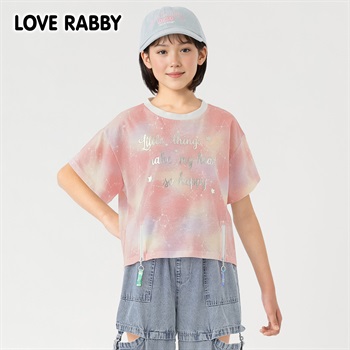 ラブラビ 総柄裾ジップＴシャツ 女の子 キッズ 130cm-160cm(ピンク-130cm)
