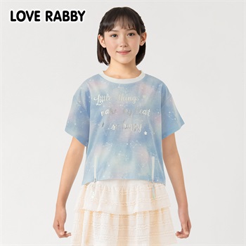 ラブラビ 総柄裾ジップＴシャツ 女の子 キッズ 130cm-160cm(サックス-130cm)