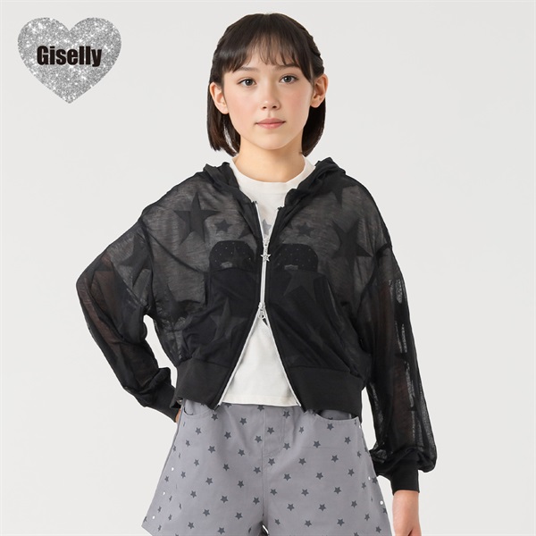 Giselly(ジゼリー) オパール星柄ZIPフーディ 女の子 キッズ 130cm-160cm(ブラック-130cm)