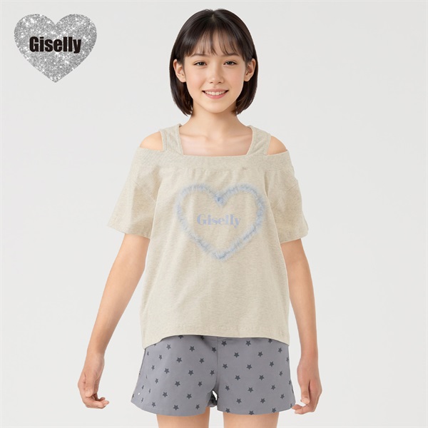 Giselly(ジゼリー) オフショルチュール刺しゅうT 女の子 キッズ 130cm-160cm(キナリ-130cm)