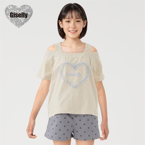Giselly(ジゼリー) オフショルチュール刺しゅうT 女の子 キッズ 130cm-160cm(キナリ-140cm)