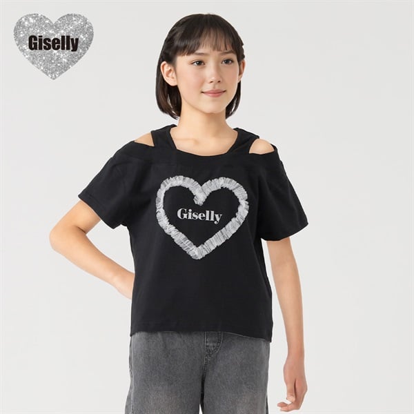 Giselly(ジゼリー) オフショルチュール刺しゅうT 女の子 キッズ 130cm-160cm(ブラック-150cm)