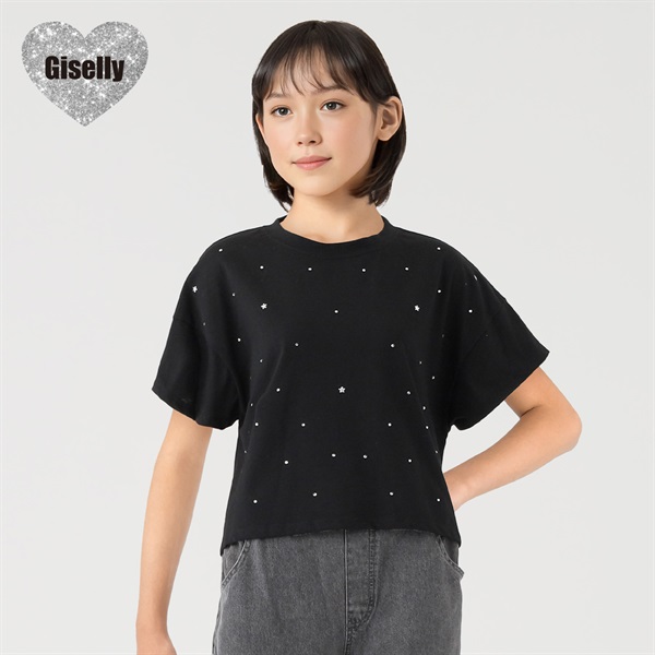 Giselly(ジゼリー) ラインストーンTシャツ 女の子 キッズ 130cm-160cm(ブラック-160cm)