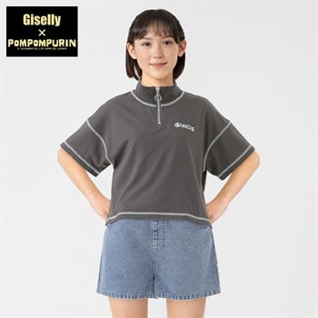 ジゼリー＜ポムポムプリン＞ ハーフZIPTシャツ 女の子 キッズ 130cm-160cm(チャコ－ルグレ－-130cm)