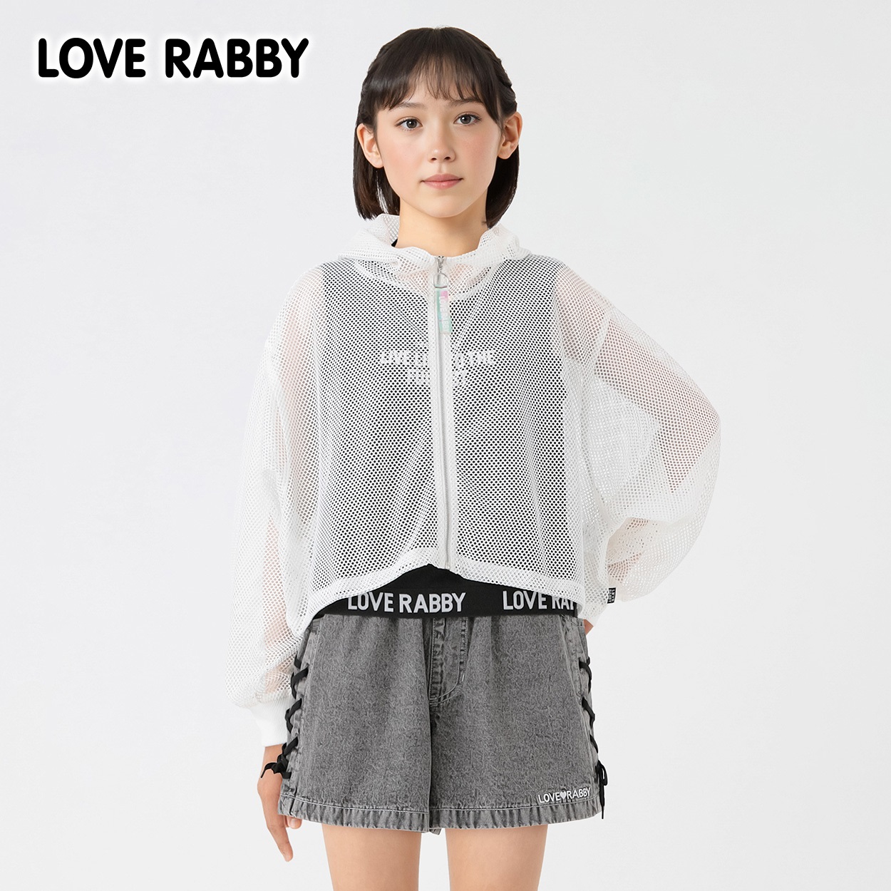 LOVERABBY(ラブラビ) メッシュジップパーカーコンポ キッズ 女の子 130cm-160cm(ホワイト-140cm)